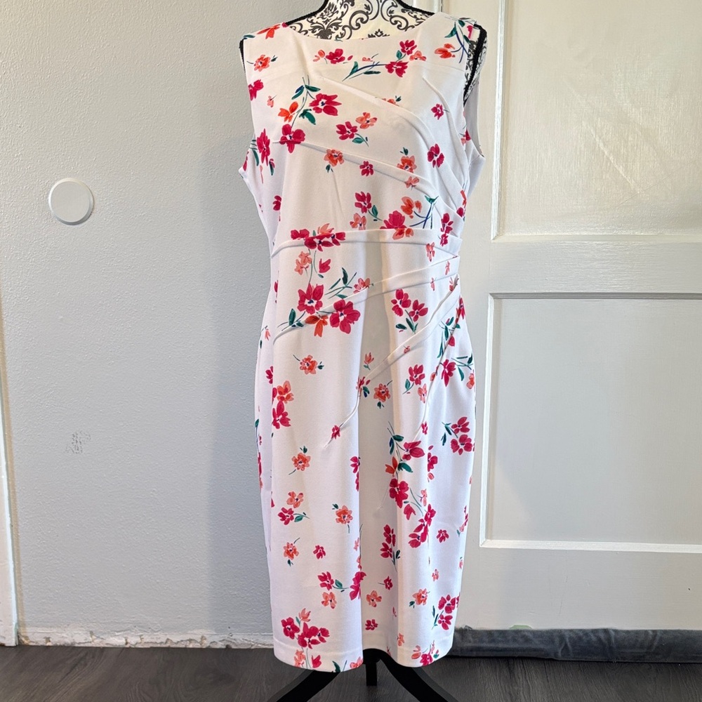 Calvin Klein White Midi Dress with Pink & Green Floral Print